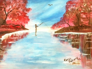 Fishing watercolor by Carol Dabney